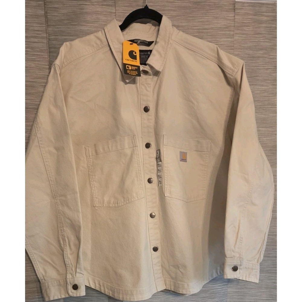 NWT Carhartt Jacket Womens 2XL Cream Rugged Flex Loose Fit Duck Long Sleeve